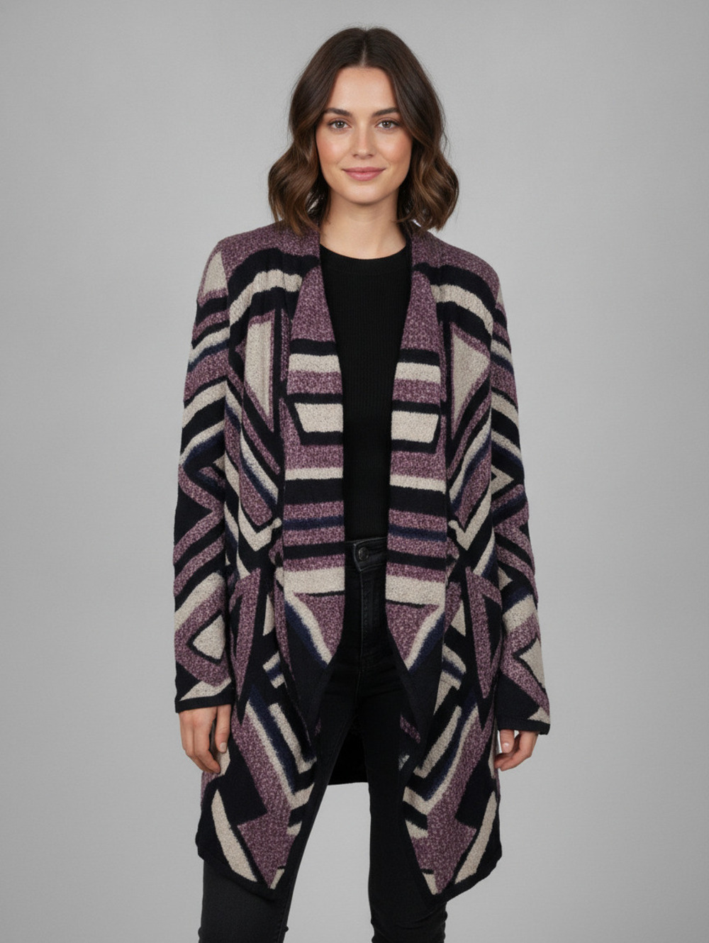 Lucky Brand Geometric Pattern Open Cardigan Sweater